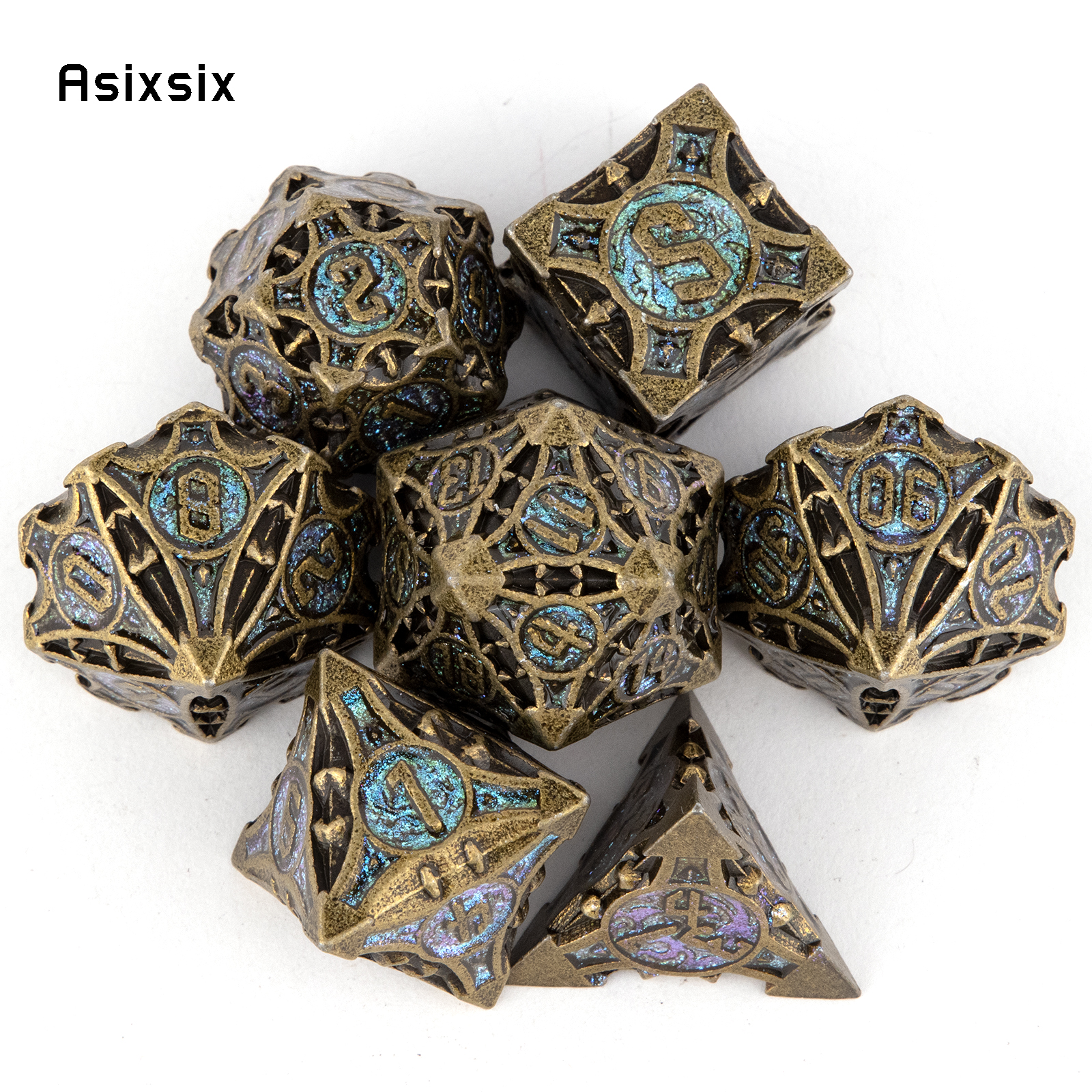 Board Game Digital - 7 Pcs Copper Blue Metal Dice
